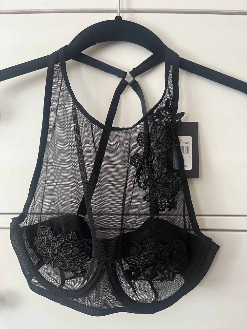 NWT Frederick's of Hollywood Sheer High-Neck Bralette w/Floral Appliqués Size S